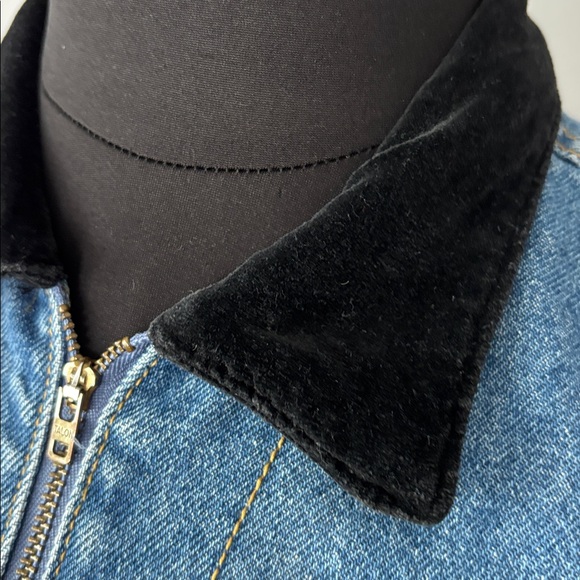 Paris Blues Original 80s Vintage Denim Fitted Zip Vest Black Velvet Collar - Picture 6 of 8